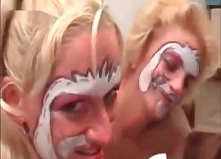 Sexy hungry doggy is licking their faces